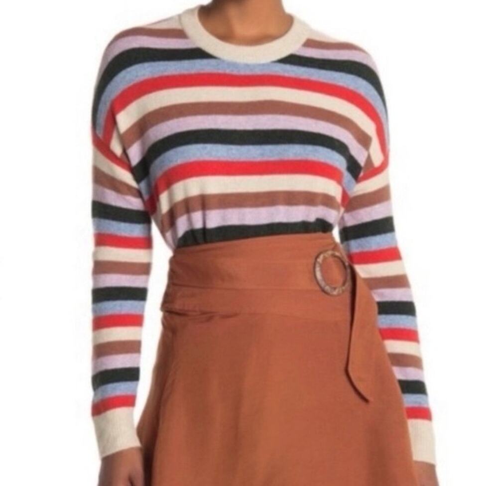 Madewell Striped Crewneck Knit Sweater,Rainbow Multicolor Pullover, Cabincore S.